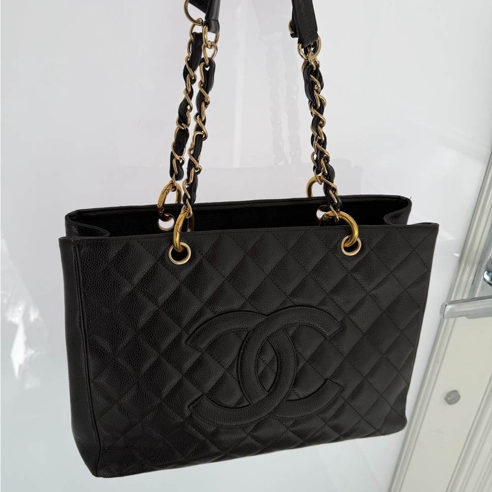 100% AUTHENTIC CHANEL Dark Brown Caviar Gold hardware GST Grand Shopping Tote
